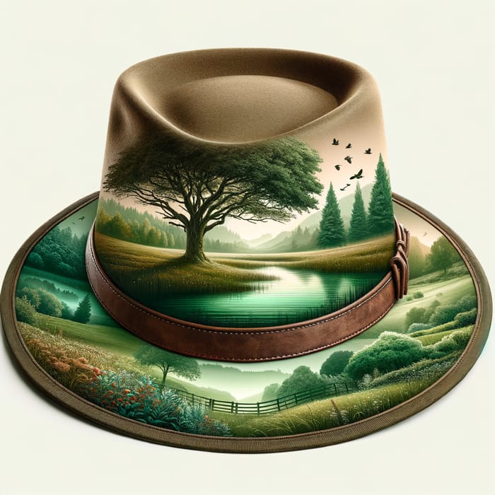 Handcrafted Oak Tree Hat Design for a Serene Meadow Lake Setting