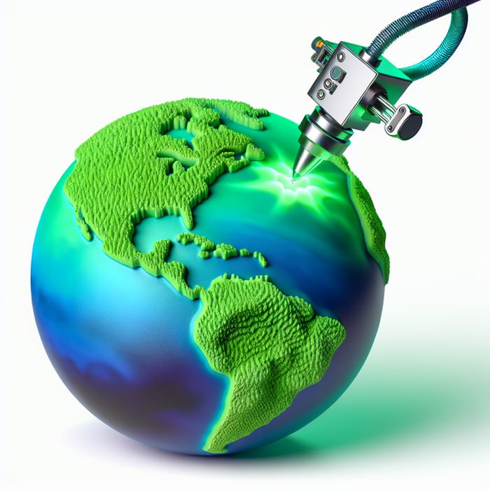 Vibrant Green and Blue Planet - 3D Printer Nozzle Approaching