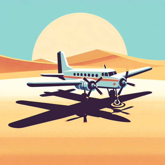 Clip Art of Plane Emergency Landing in Sahara Desert