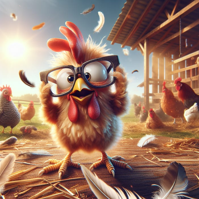 Humorous Chicken Scene - Playful Barnyard Scene