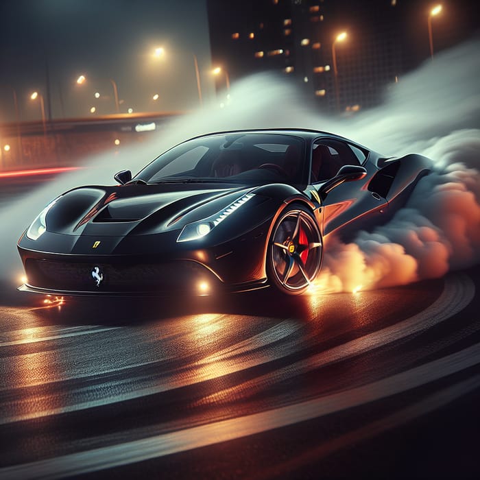 Black Ferrari Drifting At Night: Urban Breach