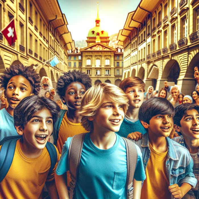 Vibrant City Exploration by Diverse Young Boys in Bern, Switzerland