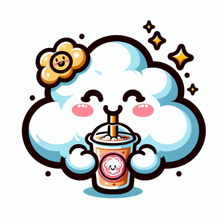 Delightful Cloud Sipping Flavorful Milk Tea - Cartoon Art