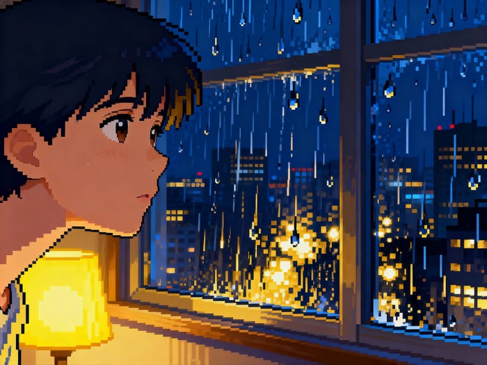Captivating Pixel Art: A Rainy Urban Scene Captivating Pixel Art: A Rainy Urban Scene
