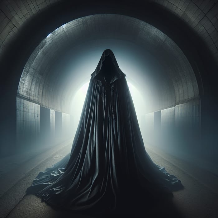 Mysterious Dark Cloaked Figure in Fantasy Scene