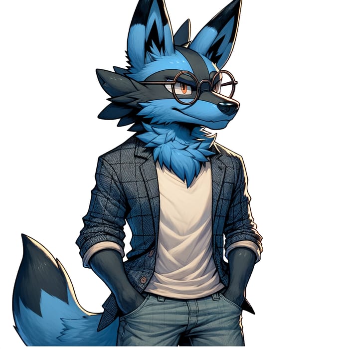 Anthropomorphized Canine Creature with Glasses and Casual Clothes