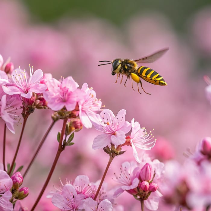 Wasp in a Pink Field of Flowers