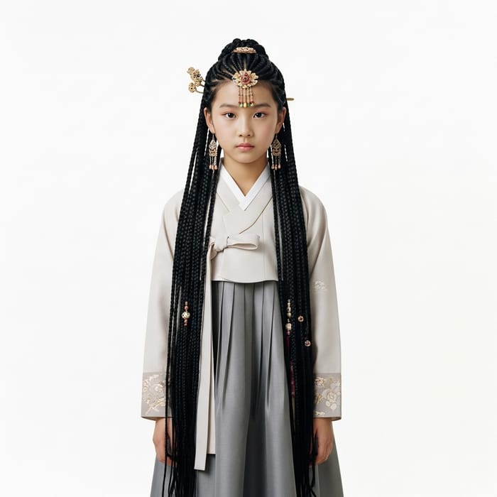 Elegant Korean Dress with Long Black Hair Elegant Korean Dress with Long Black Hair