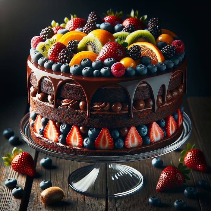 Chocolate Cake with Fresh Fruits on Stand