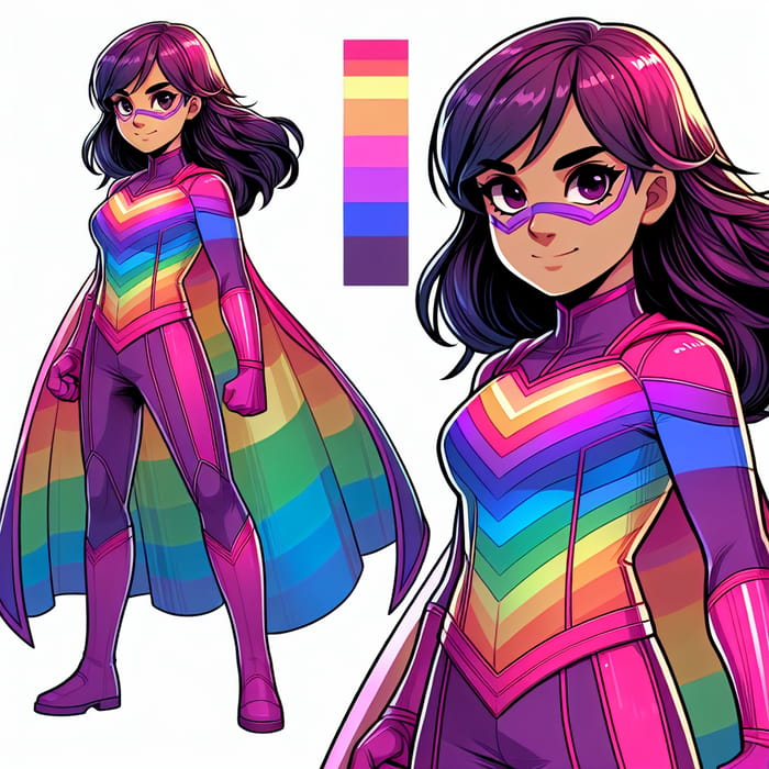 Rainbow Superhero Girl Anime in Pink and Purple Costume