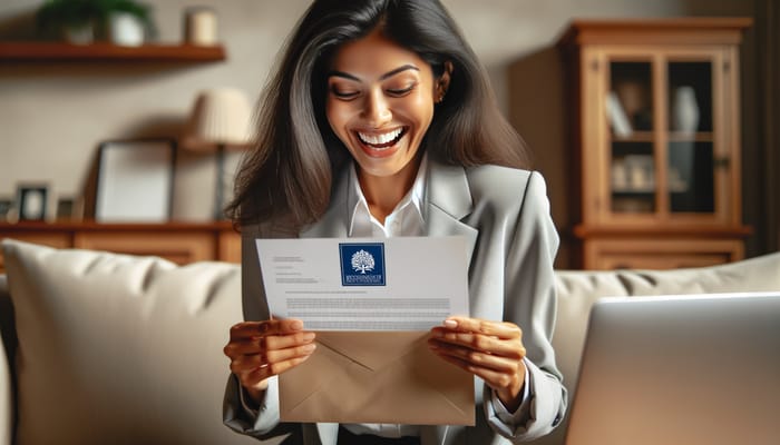 Excited South Asian Woman Receives Dream Job Offer