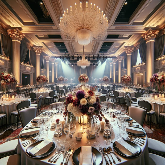 Exquisite Corporate Dinner Decorations in Grand Banquet Hall