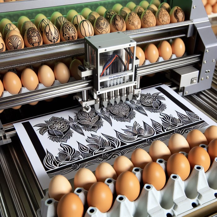 Intricate Food-Grade Ink Designs on Eggs for Market Traceability