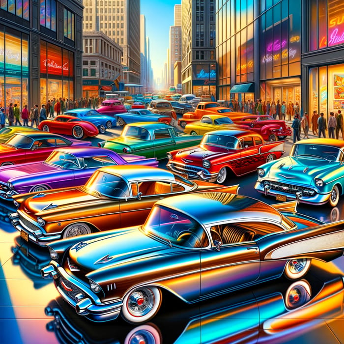 Classic and Modern Cars in Urban Setting