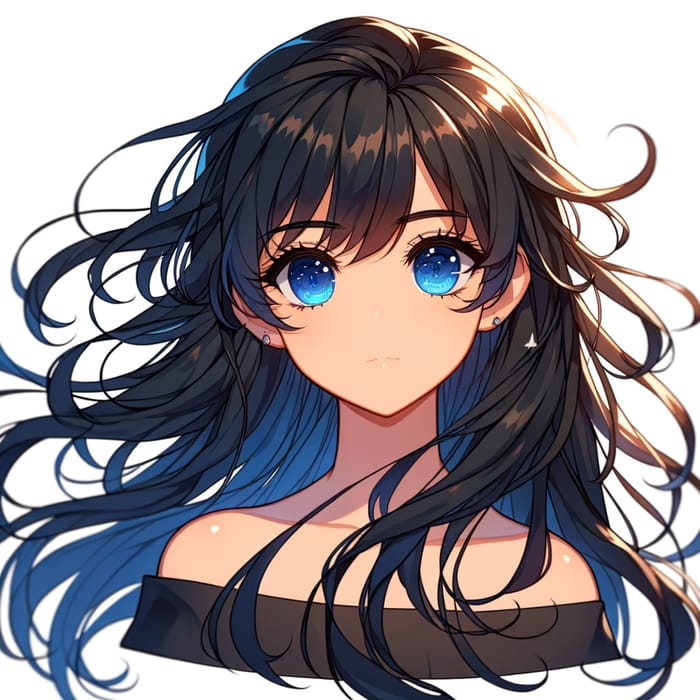 Anime Girl with Tanned Skin & Black Hair - Blue Eyes