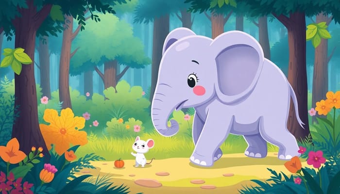 Whimsical Elephant and Mouse Adventure in the Forest