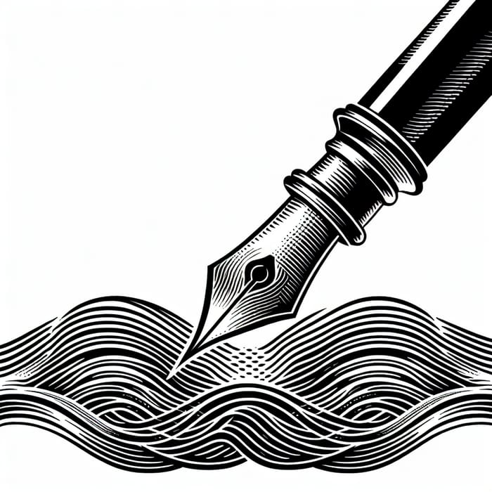 Stylized Black and White Fountain Pen Drawing Copyright Illustration