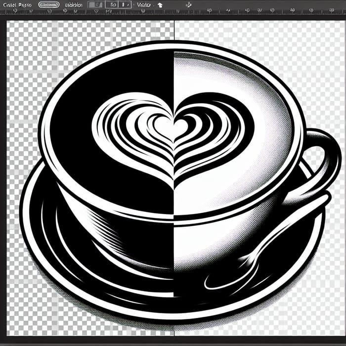 Coffee Cup with Heart Design - Black and White Latte Art Image