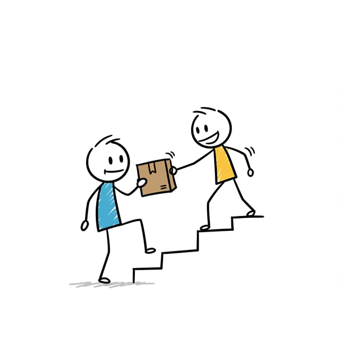 Stick Man Helping Others - Cartoon Illustration