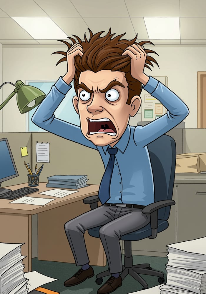 Frustrated Cartoon Character in Office