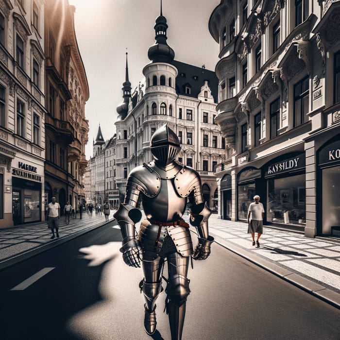 Medieval Knight in Czechoslovakia Streets 1935 - A Surreal Scene Medieval Knight in Czechoslovakia Streets 1935 - A Surreal Scene
