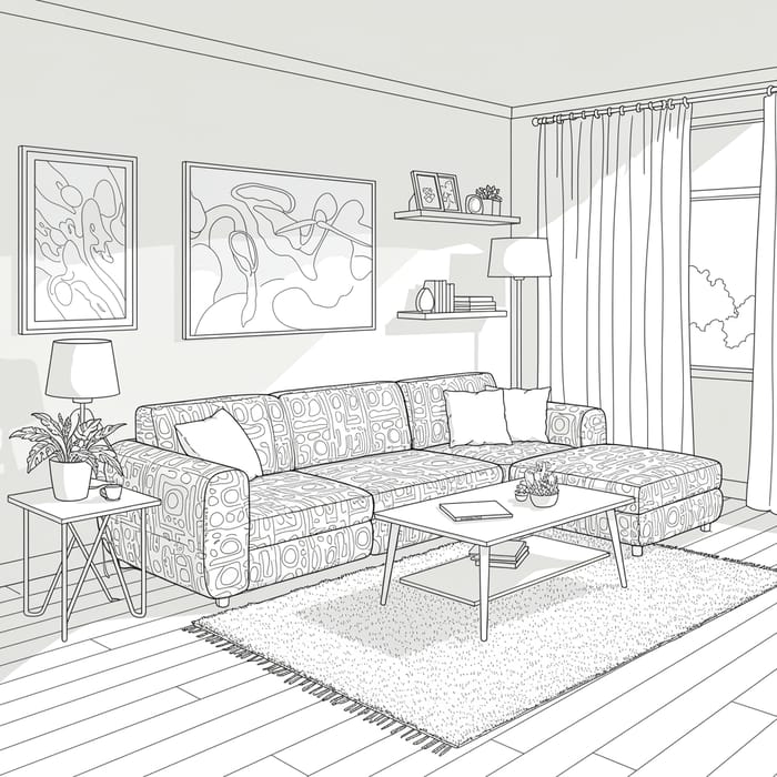 Modern Living Room Coloring Page