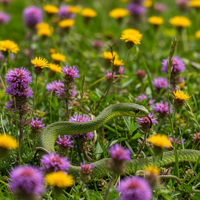 Snake Passing Through Flowers