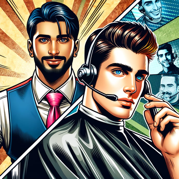 Vibrant Tech-Savvy Barber: Digital Illustration Interaction