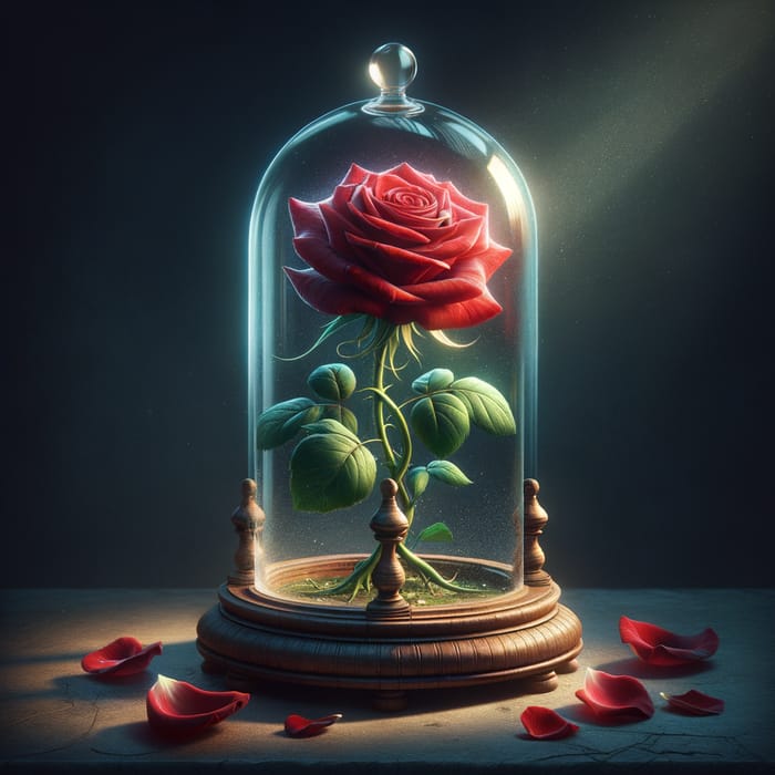 Enchanted Beauty and the Beast Rose in Glass Bell Jar Design