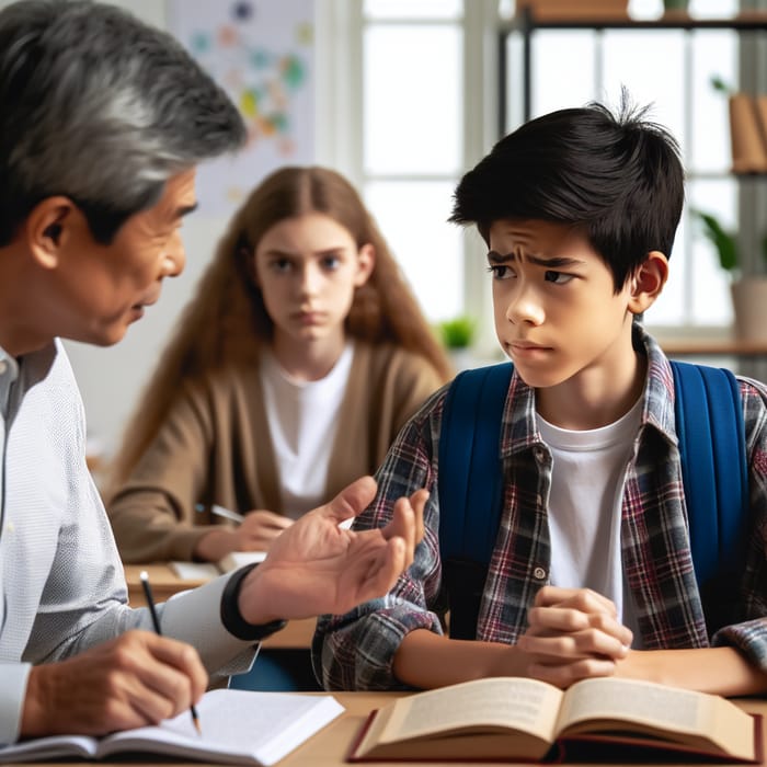 Frustrated Boy Complains to Teacher in Classroom - Real Student Scene