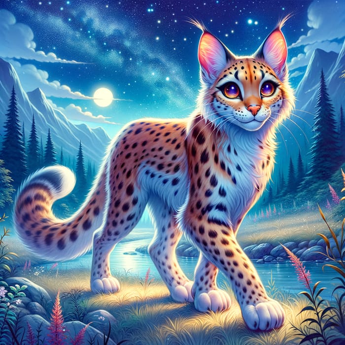 Enchanted Feline in Orange Sunset Pelt | Mystical Night Adventure