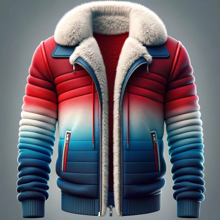 Trendy Jacket in Red, Blue & White | Fashionable Fur Details