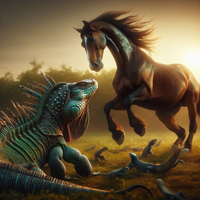 Lizard Startles Horse: Captivating Wildlife Moment