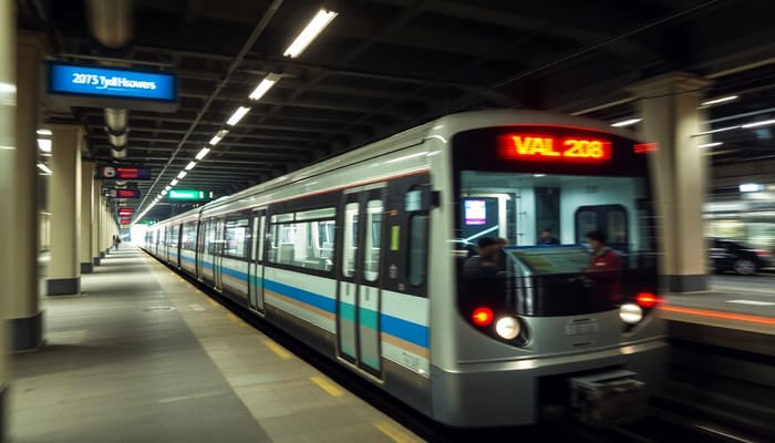 Dynamic VAL 208 Metro Train Arriving at a Station