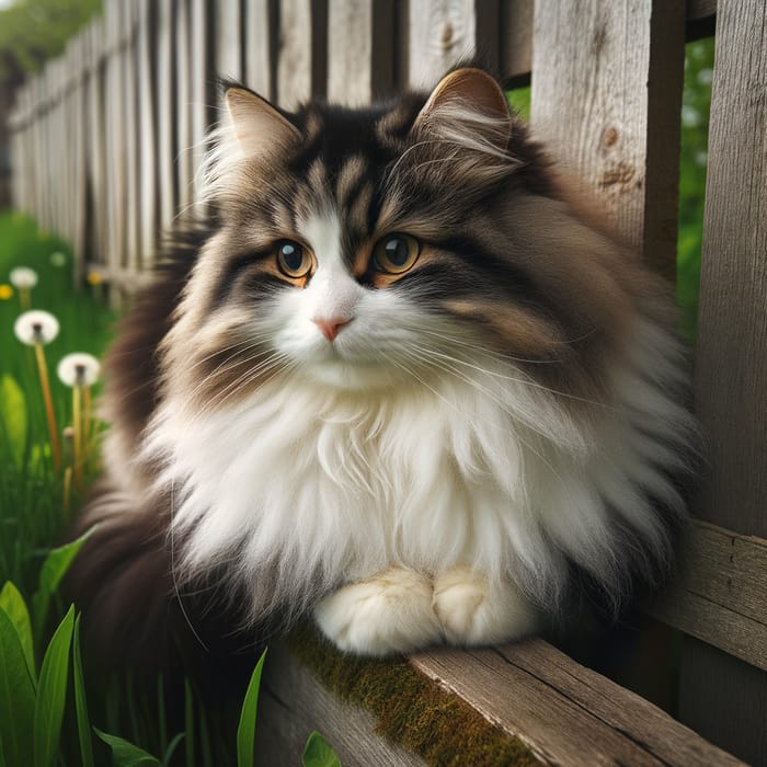 Fluffy Black and White Cat Sitting