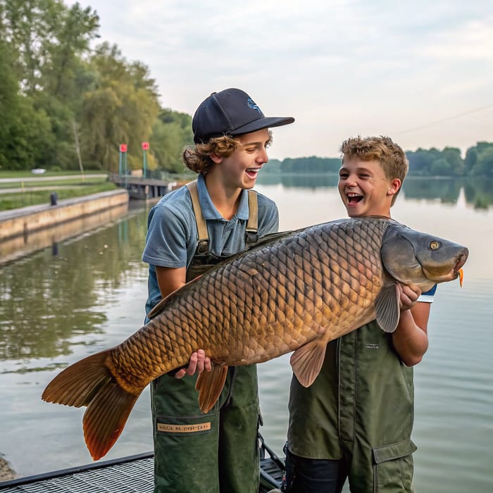 Young Fishermen with Carp: A Catch to Remember