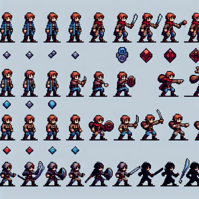 Traditional Tabletop RPG Pixel Art Sprite Sheet: Platformer Character Design