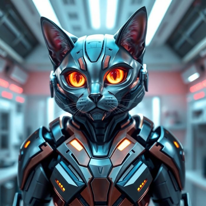 Futuristic Armored Cat: A High-Tech Marvel