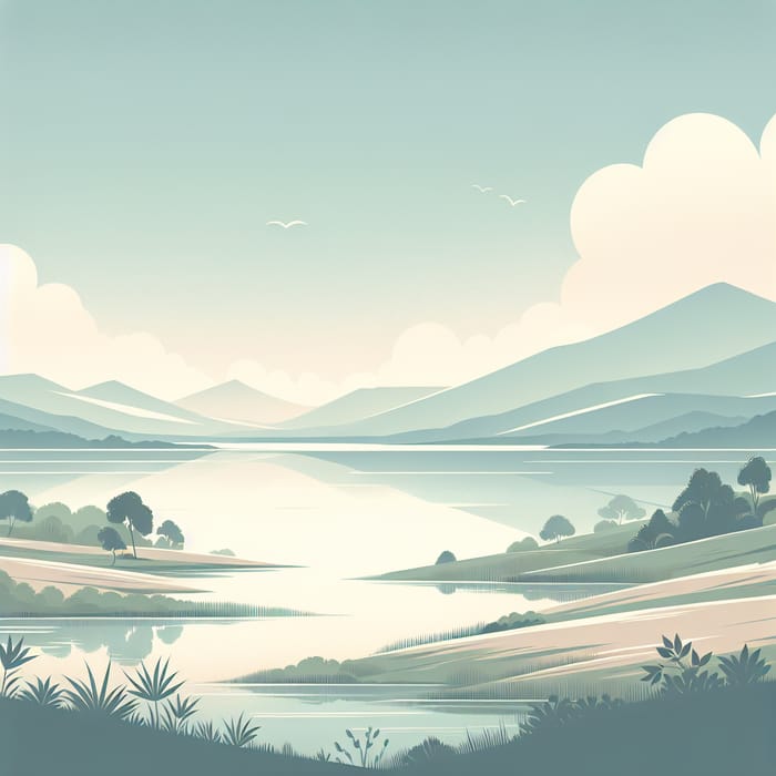 Tranquil Lake Scene: Serene & Beauty in Minimalistic Landscape Illustration