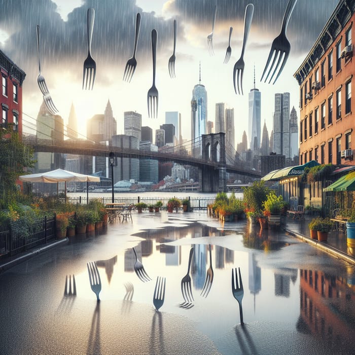 Unique Fork Rain Over New York City - A Surreal Scene