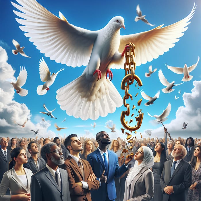 Symbolic Anti-Corruption Image with White Dove Breaking Golden Chain