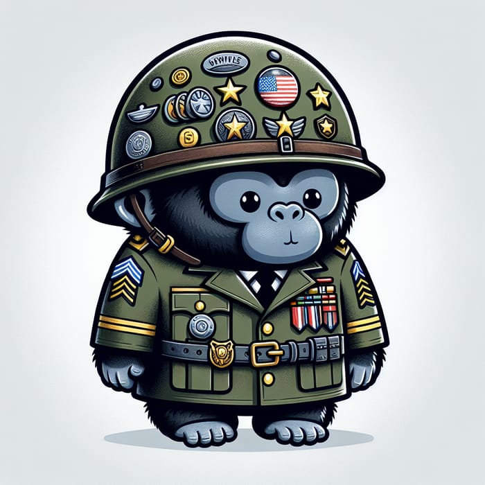 Adorable Cartoon Gorilla in Military Uniform