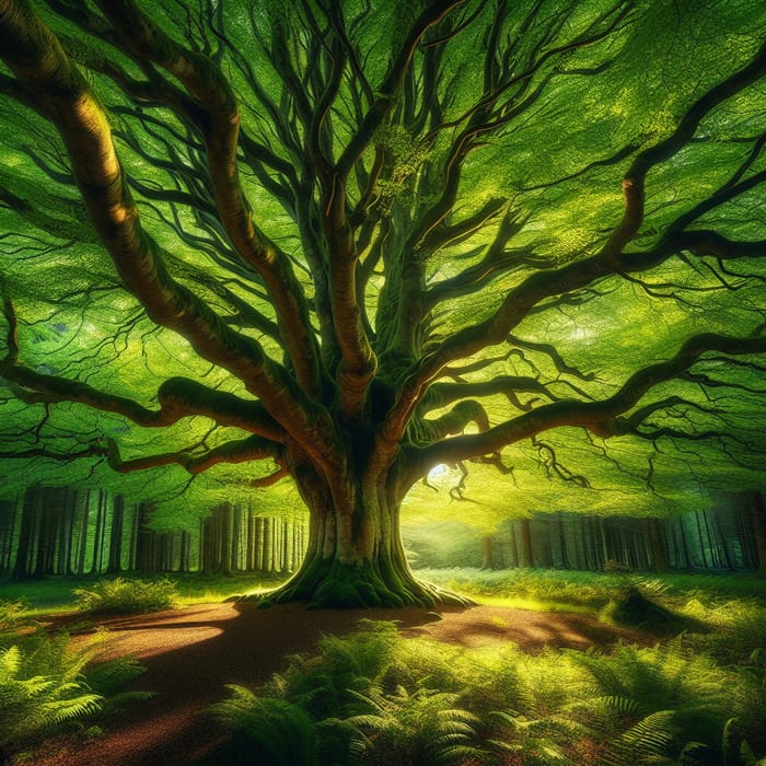 Serene Tree in a Peaceful Forest: A Symbol of Tranquility