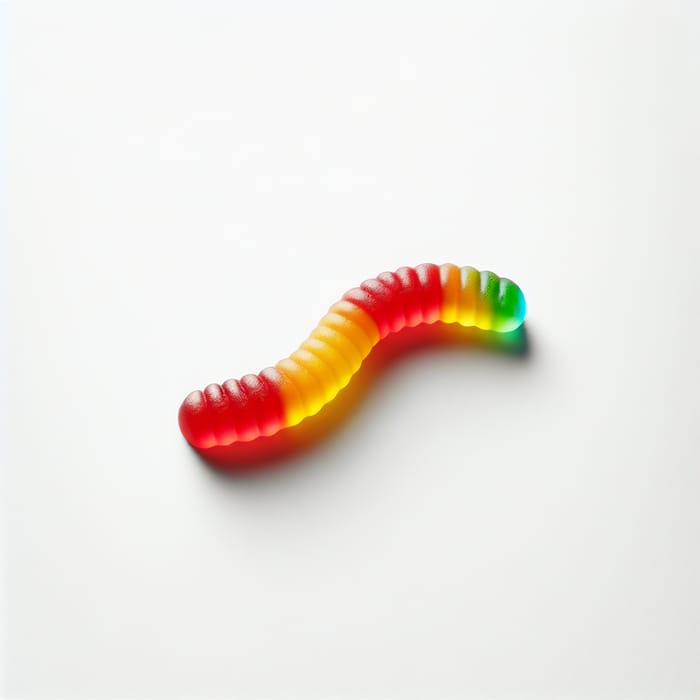 Vibrant Gummy Worm Candy on White Background