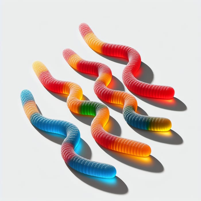 Vibrant Gummy Worms on White Background