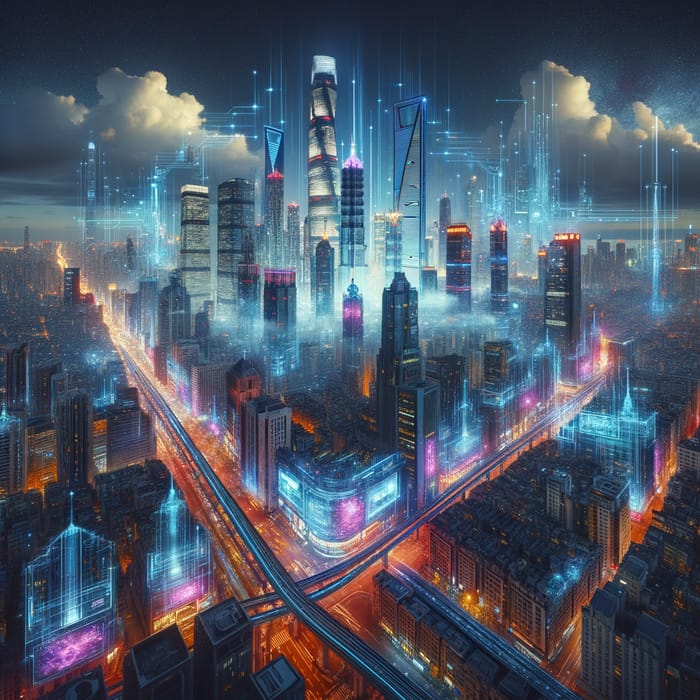 Captivating Cyberpunk Cityscape at Night with Neon Lights