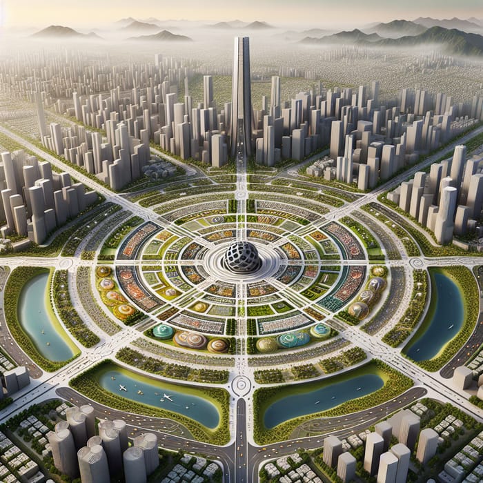 Buddhist-Inspired City Layout - Vajra Symbol Urban Landscape