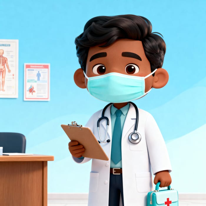 Cute South Asian Cartoon Doctor Character