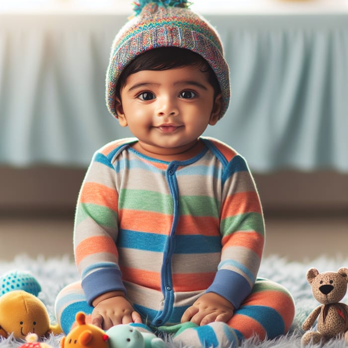 Adorable Indian Baby Boy in Colorful Onesie