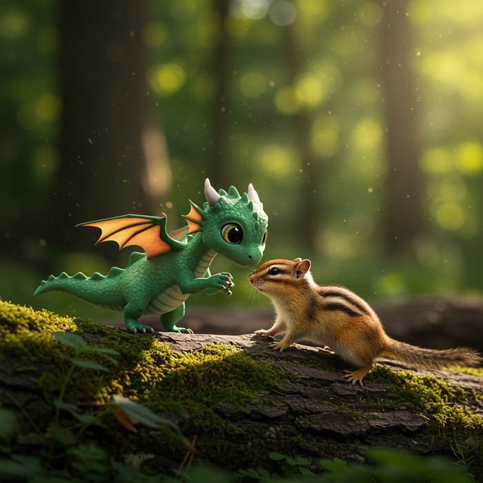 Adorable Baby Dragon and Chipmunk Playtime